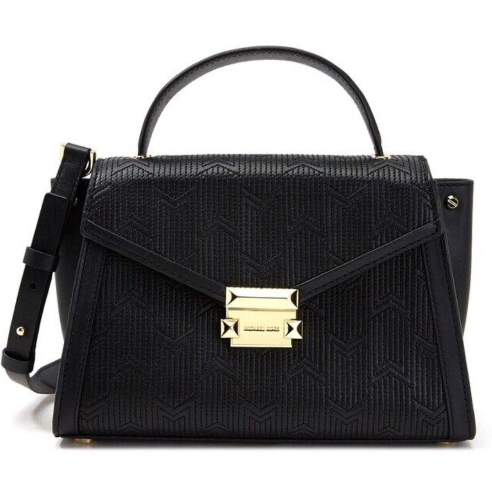 Michael Kors Whitney Black Leather Medium Quilted Top Handel Satchel Purse